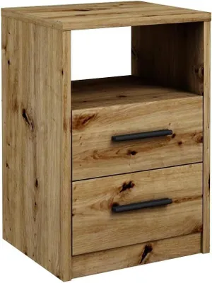 Produktbild von MATKAM Nachttisch in klassischer Optik | H/B/T 58,5 x 40 x 35 cm, mit Zwei Schubladen und einem offenen Ablagefach | (Artisan Eiche)