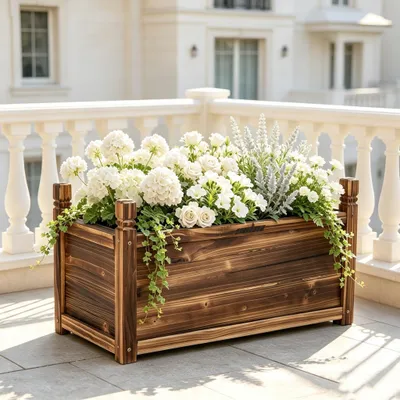 Produktbild von FATIVO Blumenkästen Holz 60x30x34 cm, Hochbeet pflanzkasten für Garten & Balkon