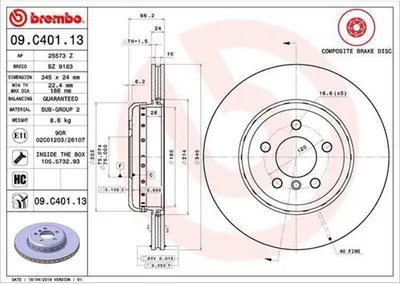 Immagine prodotto di 2x disco freno BREMBO 09.C401.13 per BMW 3 Touring (F31) 3 Sedan (F30 F80)