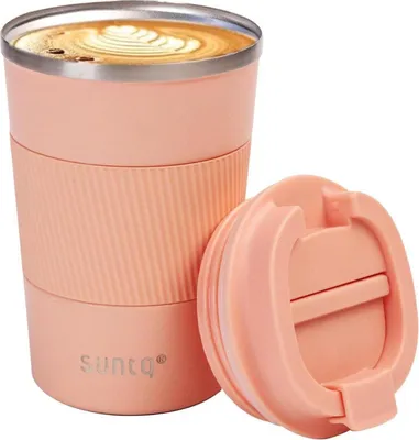 Immagine prodotto di SUNTQ Tazza da caffè in acciaio inox Thermo 380ml a doppia parete isolata con coperchio - Rosa