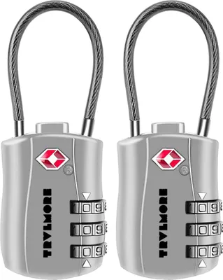 Produktbild von TRVLMORE Kofferschloss - TSA Reiseschloss - Vorhängeschloss - 3-stellig - 2 Stück - Zahlenschloss - Silber