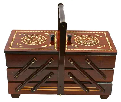 Produktbild von Nähkästchen Nähkasten Nähbox - 7 Fächer - Furnierholz - Braun - 42 x 20 x 21 cm