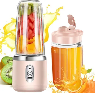 Produktbild von Tragbarer Mixer, 400ML USB Wiederaufladbar Mixer, Smoothie Maker to go, Mini-Mixer mit 6 Klingen, Mini Entsafter Fruchtsaft, Rosa