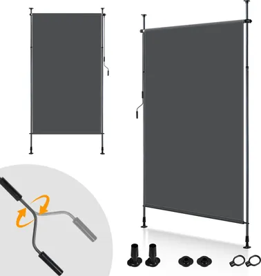Produktbild von Izrielar Senkrechtmarkise Außenrollo 150 x 270 cm Balkonrollo mit Handkurbel Sichtschutz Vertikalmarkise ohne Bohren Sonnenschutz Windschutz Markise Anthrazit