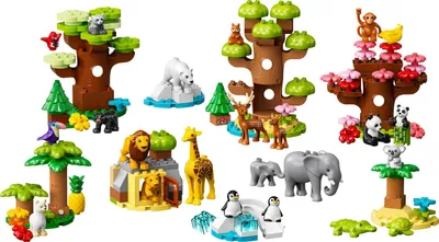 Produktbild von LEGO DUPLO Wilde Tiere der Welt, Zoo-Spielzeug mit Sound, 22 Tierfiguren, darunter Elefanten, Pandas und Löwen, Lernspielzeug aus Steinen mit Weltkarten-Spielmatte  für Kinder ab 2 Jahre 10975