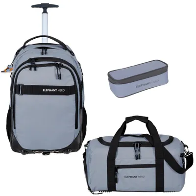 Produktbild von Schultrolley Trolley Rucksack 3 Teile Set Elephant Hero Signature Sporttasche Mäppchen Box - Arctic Grau Schwarz Solid 13206