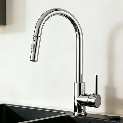 Produktbild von AICA Spülwasserhahn Chrom Hoher U-Bogen Armatur Ausziehbar mit 2 Strahlarten Robuster Messingkern