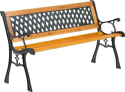 Imagen del producto de Banco de jardín de madera y metal, 122 cm – Banco para parque con respaldo, ideal para jardín, terraza, balcón y cementerio, con capacidad de hasta 180 kg