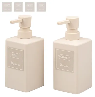 Produktbild von eluno Seifenspender 2er Set mit Soft-Touch Oberfläche in Beige, 450 ml Volumen