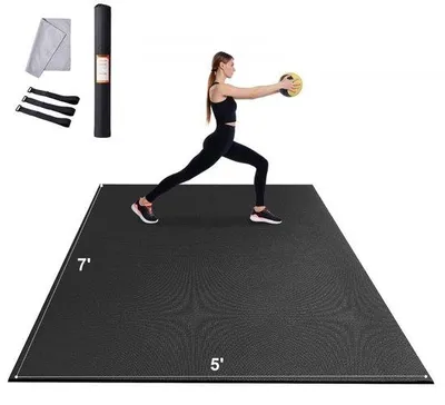 Productafbeelding van Yogamat - Fitness- en Sportmat - Extra Groot 210 x 150 cm - Antislip - Hoge Dichtheid - Inclusief Tas en Draagriem - Geschikt Voor Pilates en Vloeroefeningen - Voor Thuis