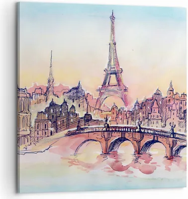 Produktbild von Bild auf Leinwand - Leinwandbild - Brücke Eiffle Illustration Frankreich - 60x60cm - Wand Bild - Wanddeko - Leinwanddruck - Bilder - Kunstdruck - Leinwand bilder - Wandkunst - AC60x60-2999