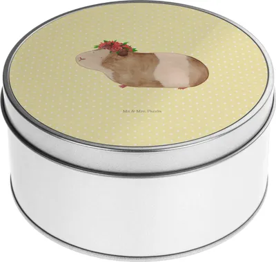 Produktbild von Mr. & Mrs. Panda Dose Meerschweinchen Weisheit - Gelb Pastell - Geschenk, Motivation, Spruch, Vorratsdosen, Metalldose, Keksdose, Blechdose, Blumenkind, Wunder