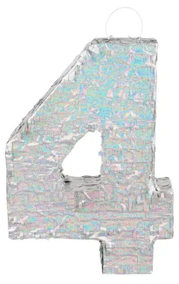 Produktbild von Piñata Zahl 4 holographisches silber