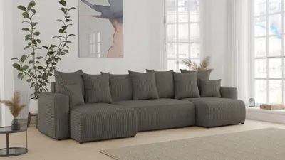 Produktbild von Ecksofa mit Schlaffunktion und Bettkasten DENVER – U-Form in Stilvollem POSO Dunkelgrau