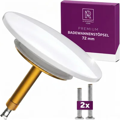 Produktbild von M. ROSENFELD HOME Badewannenstöpsel Universal Ø 72 Premium – Stöpsel Badewanne aus Messing mit doppelter Dichtung – Badewannen Verschluss für alle Badewannen – Weiß