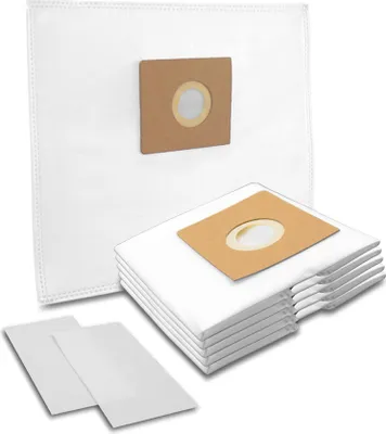 A stack of white vacuum cleaner bags with brown cardboard inserts, and two loose bags in the foreground.