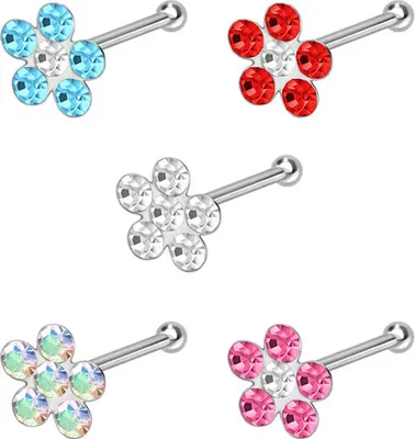 Produktbild von Nasenpiercing, Nasenstecker SET 925er Silber Nasenstecker Pin KRISTALLBLUME