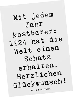 Produktbild von Mr. & Mrs. Panda Grußkarte Spruch 1924 Geburtstag - Weiß - Geschenk, einzelkarte, Happy Birthday, Geburtstagswünsche, Alter, Ansichtskarte, Geburtstagsgeschenk, Postkarte
