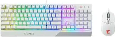 Produktbild von MSI VIGOR GK30 COMBO WHITE MEMchanical Gaming Keyboard + Gaming Mouse Bundle 'UK Layout, 6-Zonen RGB-Beleuchtungstastatur, Dual-Zonen RGB-Beleuchtungsmaus, 5000 DPI Optischer Sensor, Center'.