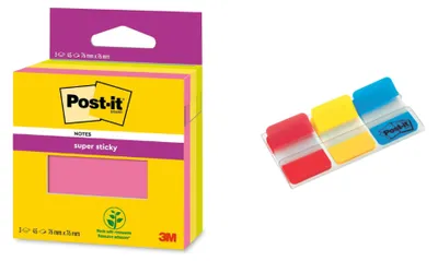 Produktbild von Post-it® Super Sticky Notes Haftnotizen 76x76mm 3 Blöcke + Index Ablagetabs