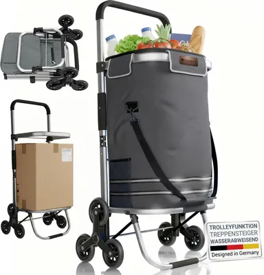 Produktbild von Juskys 3in1 Einkaufstrolley für Treppen - 56 L, klappbar & modern - Grau