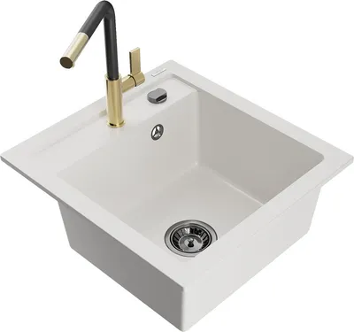 Produktbild von Mexen Vito 1-Becken-Granit-Spüle mit Mischbatterie Flora, Weiß - 6503-20-670401-57-B