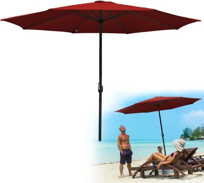 Zdjęcie produktu dla Parasol Jayseuw typu „ampel” o średnicy 350 cm z ochroną przed promieniowaniem UV, z korbą – czerwony parasol ogrodowy, targowy i plażowy