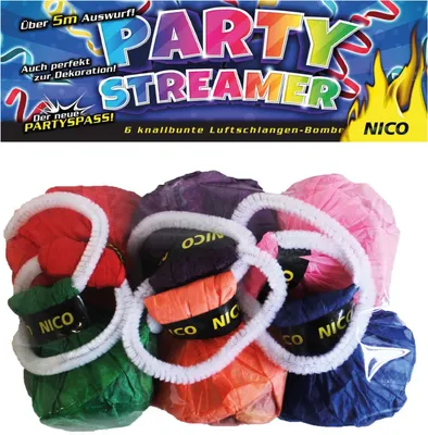 Produktbild von 6er PACK PARTY STREAMER Luftschlangen - Wurf - Bälle Fasching Silvester Deko Geburtstag