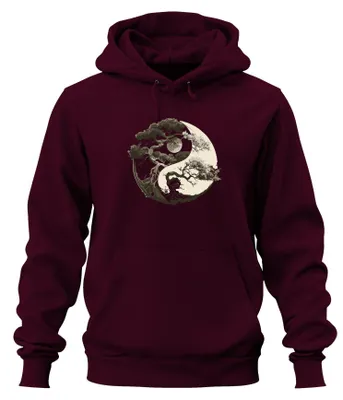 Produktbild von Baum des Lebens Yin Yang Mond Zen Balance Natur Hoodie Kapuzenpullover, Burgundy, S