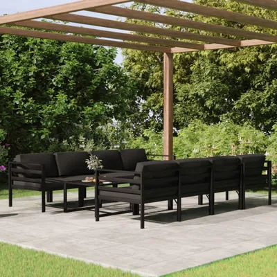 Image de The Living Store 9-pièces salon de jardin avec coussins aluminium anthracite