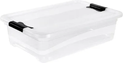 Produktbild von Famanu Aufbewahrungsbox mit Deckel und Schiebeschluss, 59,5 x 39,5 x 17 cm, 28 l, transparent