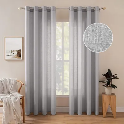 2er Set Voile-Gardinen mit Ösen, hellgrau, 245x140 cm, transparent