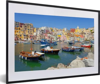 Produktbild von MuchoWow® MuchoWow® Gerahmtes Poster Boot - Haus - Meer - Italien 60x40 cm - Poster mit zchwarzem Bilderrahmen - Schlafzimmer - Plakat in Rahmen - Drucken