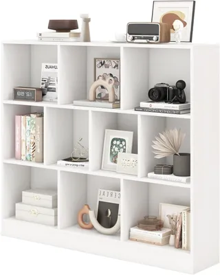Immagine prodotto di Libreria KOMFOTTEU a 10 scomparti, scaffale a cubi aperto a 3 ripiani, scaffale da terra con sistema antiribaltamento, scaffale da ufficio e per giocattoli in legno (bianco, 120 x 24 x 104 cm)