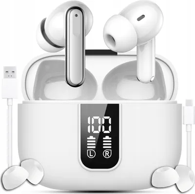 Zdjęcie produktu dla Słuchawki Bezprzewodowe Bluetooth Dokanałowe Białe Anc Enc Bt 5.3 Sportowe