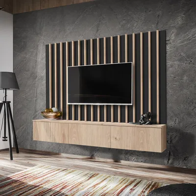 Produktbild von Wohnwand 180cm, Kastanienholzoptik mit schwarz, VENOSA-164