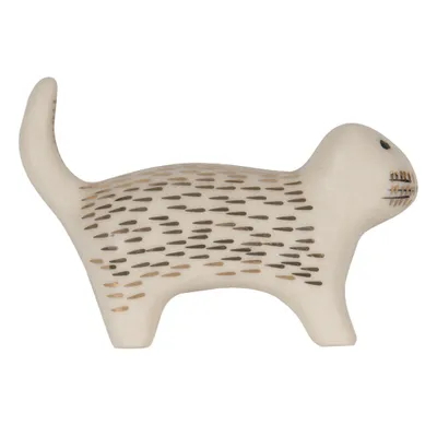 Image de Clayre & Eef Bouton de porte Chat 8x4x5 cm Blanc Doré Céramique