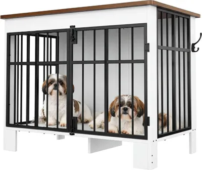 Produktbild von Hundekäfig mit 2 Türen, Hundebox für Zuhause Hundehütte Indoor mit Haken, Für Klein-Mittelhunde, 85x55x70 cm, Weiß