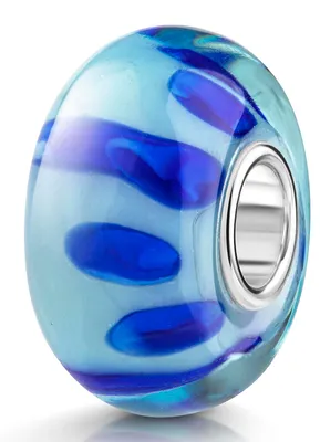 Produktbild von MATERIA by Matthias Wagner Glas Bead blau hellblau mit Silber Hülse für Beads Armband / Kette 1167