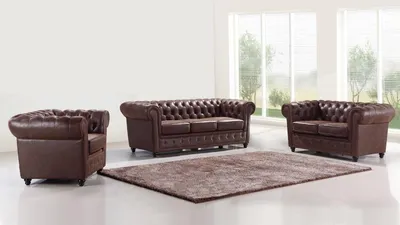 Zdjęcie produktu dla Zestaw wypoczynkowy Chesterfield 3+2+1 – skórzana sofa z tapicerką
