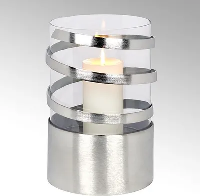 Produktbild von Lambert Spiral Windlicht Aluminium groß matt gebürstet mit Glaseinsatz H31cm D20cm/ Glaseinsatz H23cm D19cm 40886