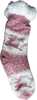 Produktbild von GKA Damen ABS Plüsch Kuschelsocken G8 altrosa weiß 35-38 A8 Winter Norweger Hüttensocken Socken Norwegersocken Hausschuhe