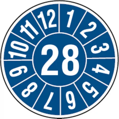 Produktbild von Dreifke® Prüfplakette, ab 28 blau/weiß - 40 mm Folie selbstklebend, 10 St