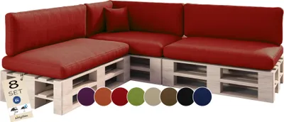 Produktbild von sunnypillow Palettenkissen Outdoor, wasserdicht, UV-lichtecht - 8er Set - Palettenauflage für Palettensofa für Haus, Garten - Palettenpolster für Palettenmöbel - Rückenkissen & Sitzkissen Rot