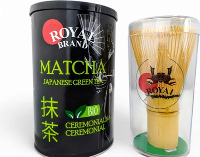 Zdjęcie produktu dla Organiczny zestaw do ceremonii parzenia herbaty Matcha 100 g z bambusową miotełką Chasen
