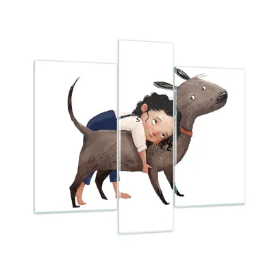 Produktbild von Bilder auf glas - 3 Teile - Kind Hund Bild - 95x80cm - Glasbilder - Wandbilder - Bilder - Kunstdruck - zum Aufhängen bereit - Wanddekoration aus Glas - Glas Bilder - Wandbild auf Glas - GCB95x80-4783