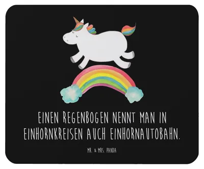 Produktbild von Mr. & Mrs. Panda mauspad pc Einhorn Regenbogen - Schwarz - Geschenk, Einhornpower, laptop mousepad, Glitzer, Mouse Pad, Unicorn, mausunterlage, Erwachsenwerden