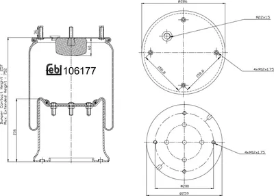 Produktbild von FEBI BILSTEIN Luftfederbalg 106177 für SCANIA 3 - series 752mm 257mm 286mm 259mm