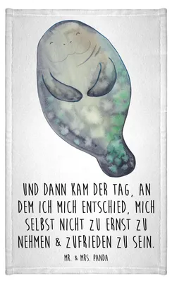 Produktbild von Mr. & Mrs. Panda Gästehandtuch Seekuh Happy - Weiß - Geschenk, Neustart, Liebeskummer, Frotteehandtuch, Kleines Handtuch, Freundin, Klein, Achtsamkeit, Neuanfang, Meer