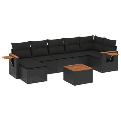 Produktbild von vidaXL 8-tlg. Garten-Sofagarnitur mit Kissen Schwarz Poly Rattan